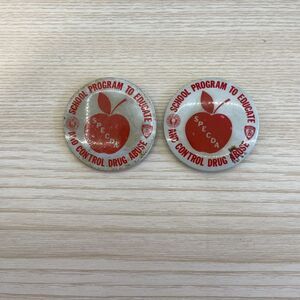 School Program Drug Abuse Awareness Buttons Set of 2 Red‎ Apple Vintage